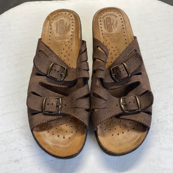 FLY FLOT Anatomic Womens Brown Leather Strappy Slides Sandals Size 42,ITALY - Picture 1 of 14